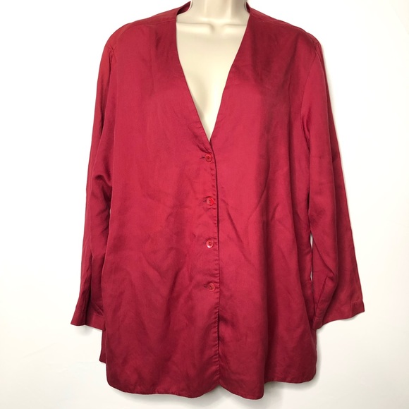 Eileen Fisher Tops - Eileen Fisher red c neck button down blouse